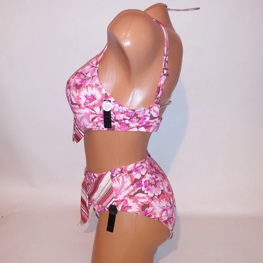 Victoria Secret Swim Bikini 34D Top Small Bottom Pink Floral Push Up Underwire